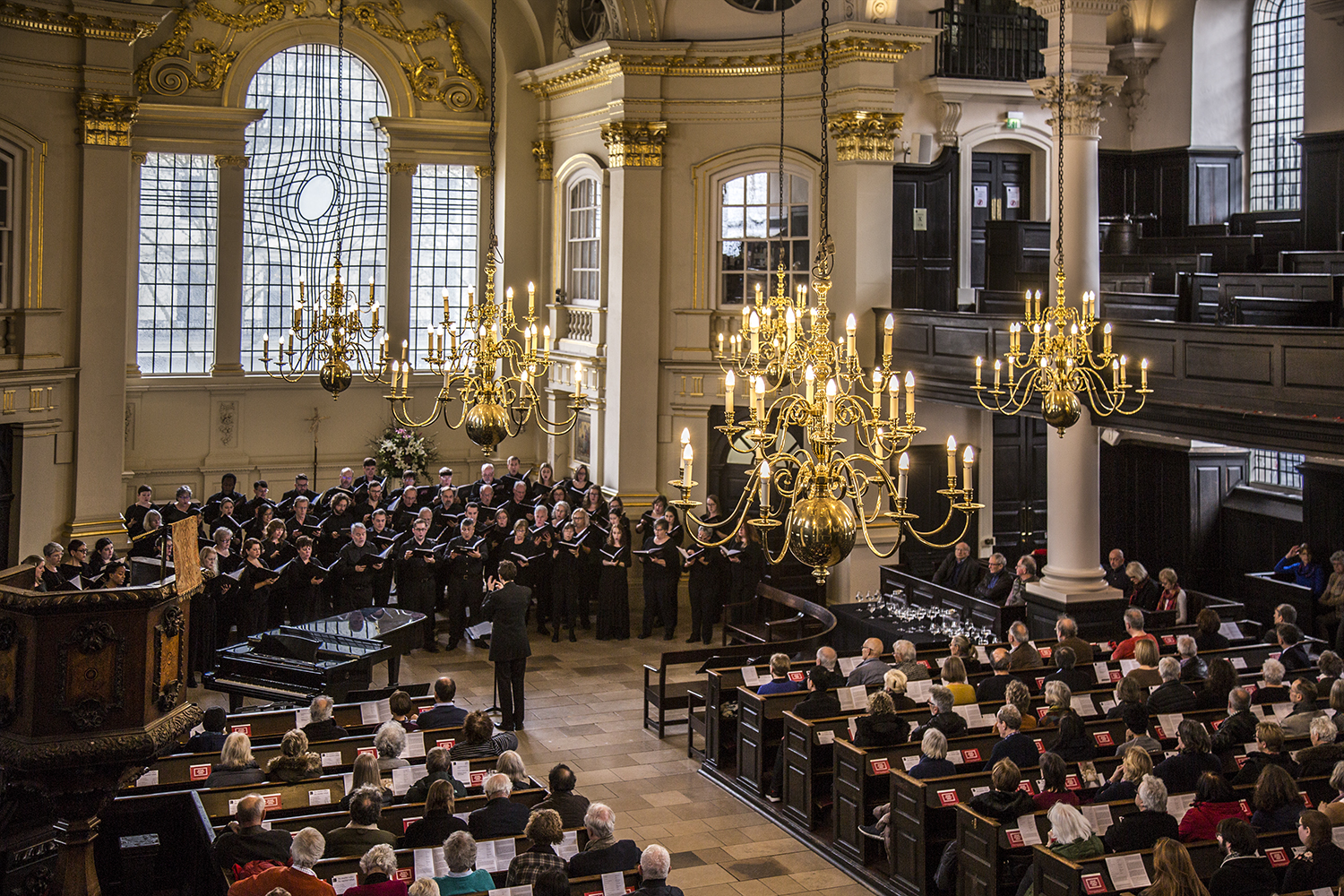 Choir performing to full church