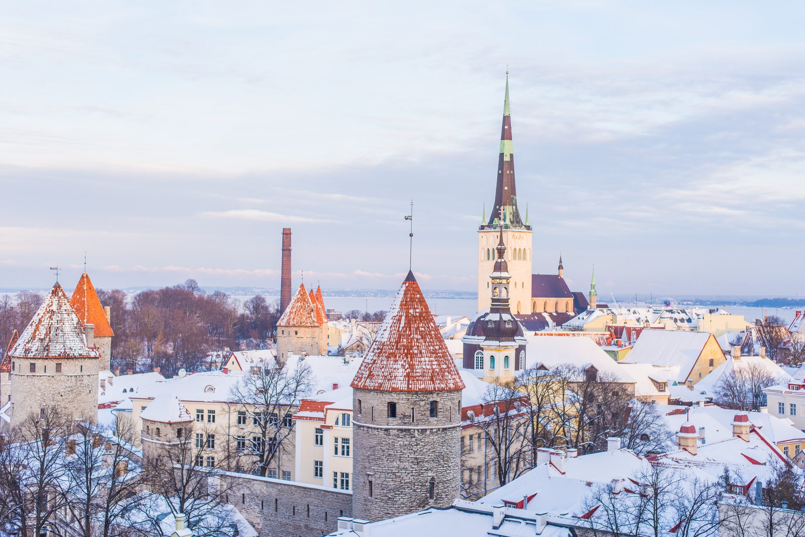 Skyline of Tallinn in the snow