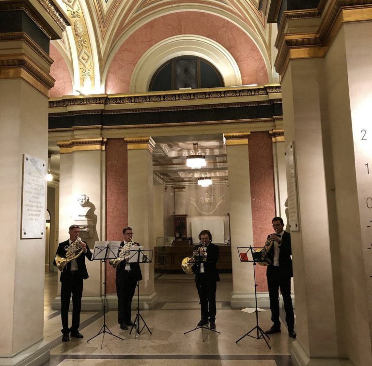 Horn Quartet of Zurich YSO perform in the Musikverein Grand Foyer